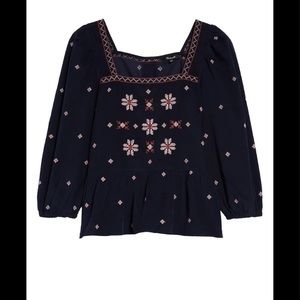 NWT Madewell Embroidered Corduroy Button-Back Peplum Top